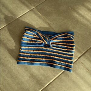 Aerie Blue and Gold Striped Crop Top